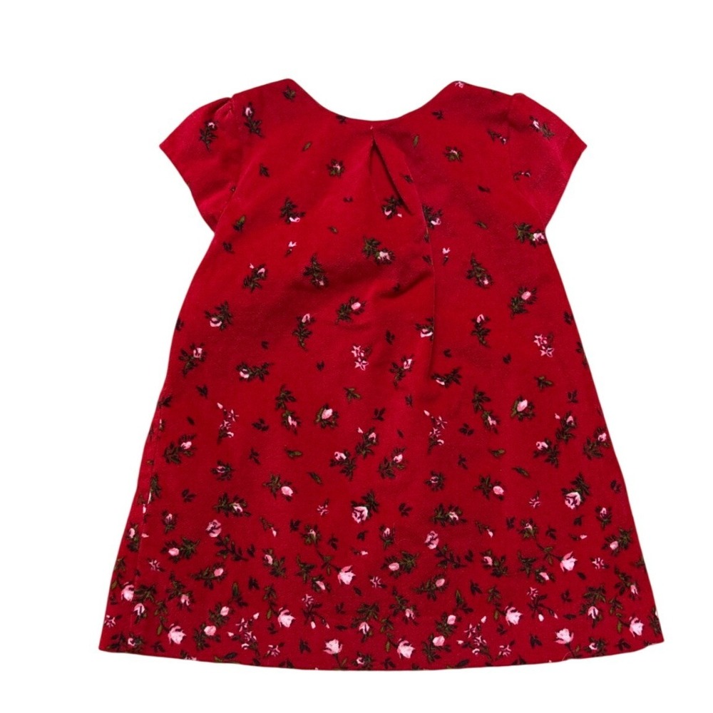 Old Navy Floral Velvet Dress Toddler Girls Red Excellent Holiday Bow SIZE 18-24M